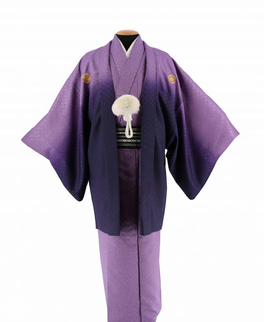 紋付袴レンタル・成人式・結婚式・卒業式|紫グラデーションに七宝ラメ[身長170cm対応]No.289